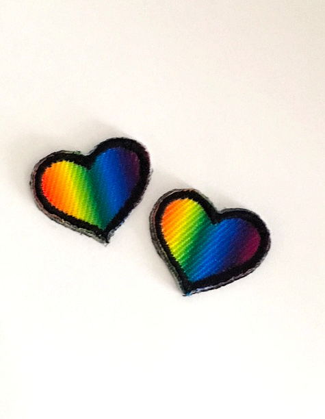 SMALL RAINBOW HEART STICK-ON FABRIC PATCHES